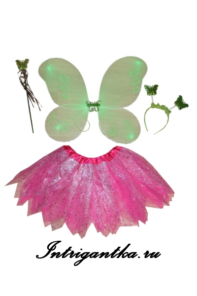 Светло-розовая фея зеленые крылья