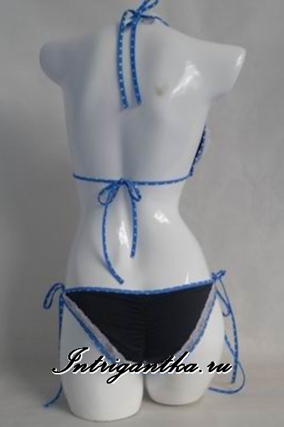 Купальник раздельный бикини черный с голубым изящество